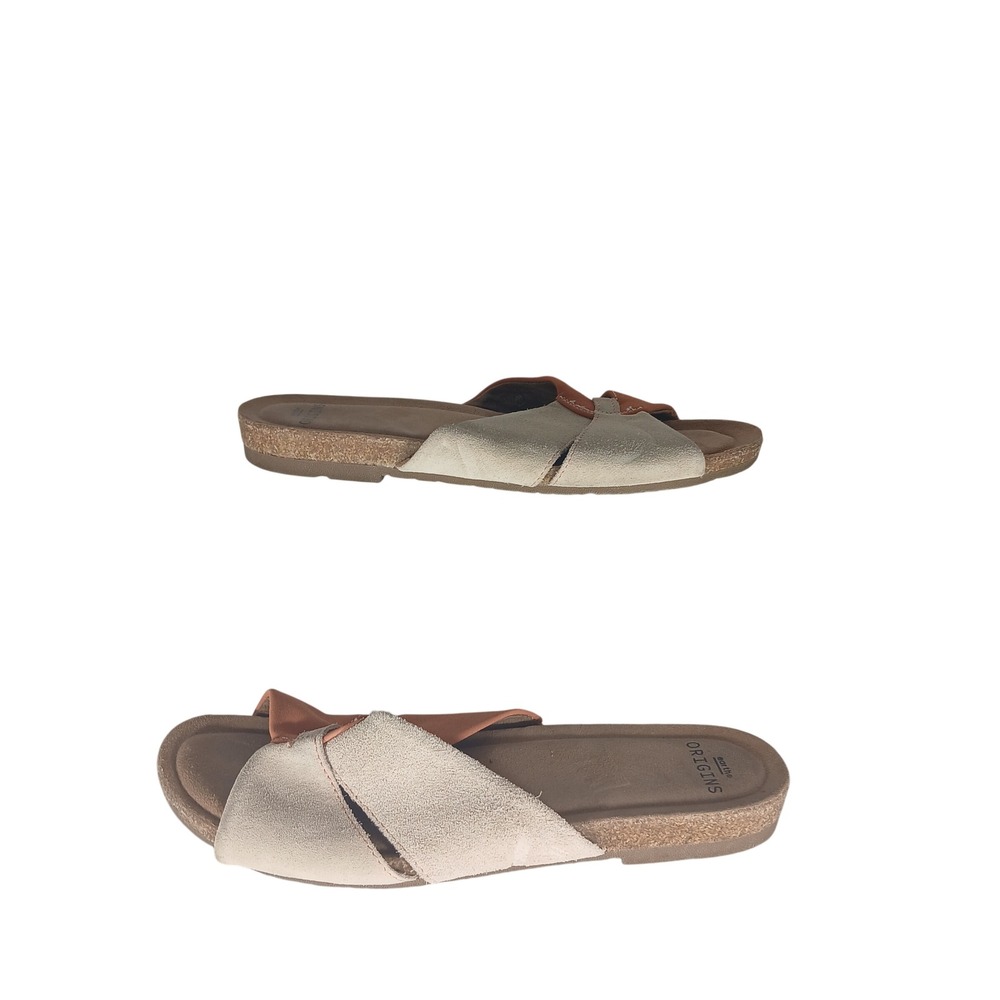 Earth Origins Slide Sandals 9.5 Peach Cream Suede Crisscross Comfort Boho Flat